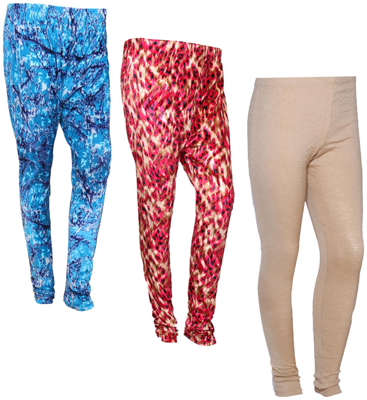 

IndiWeaves Women Woolen Plain and Velvet Printed Leggings for Winters (Pack of 3)