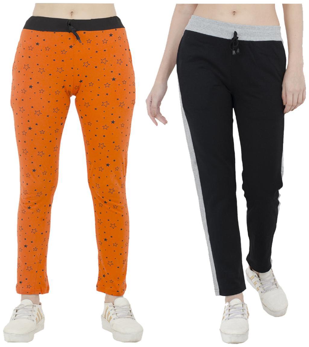 

Indiweaves Women Regular fit Polyester Printed Track pants - Black