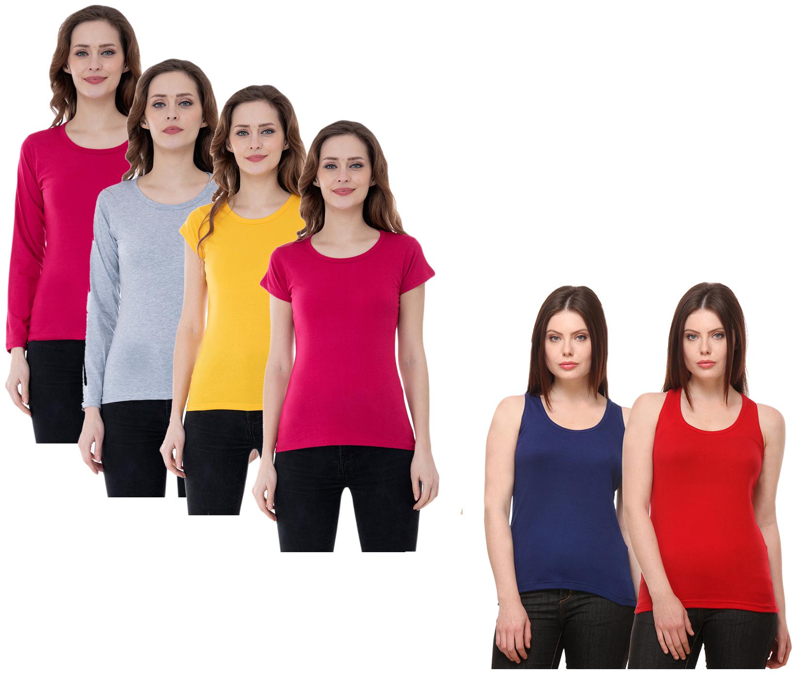 

Indiweaves Women Multi Regular fit Round neck Cotton Tank top