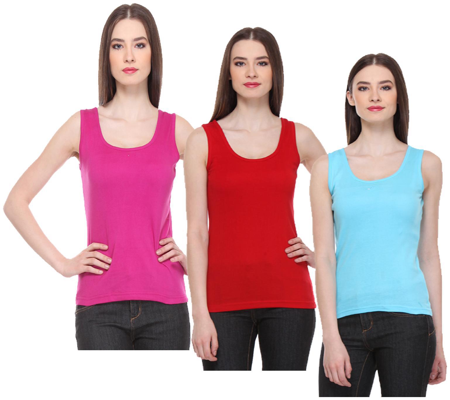 

Indiweaves Women Multi Regular fit U neck Cotton Tank top