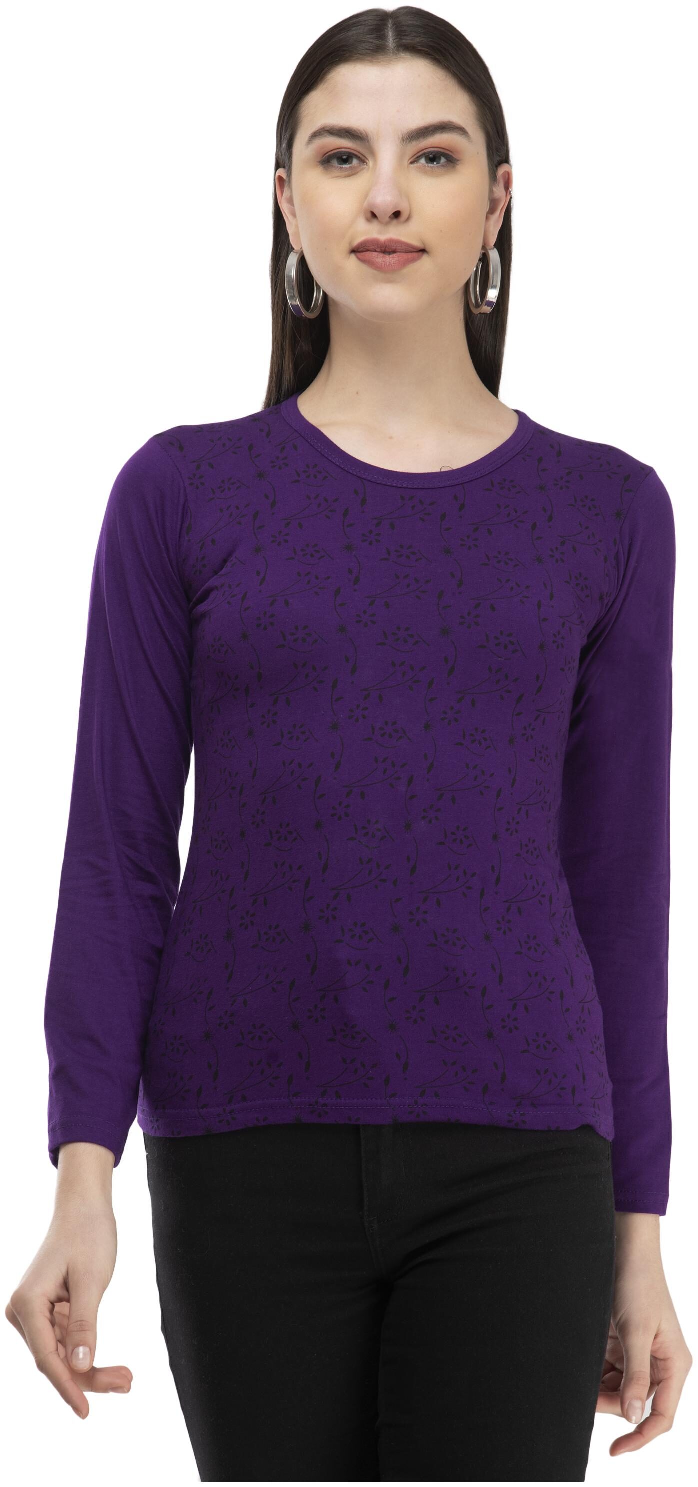 

Indiweaves Women Purple Regular fit Round neck Cotton T shirt