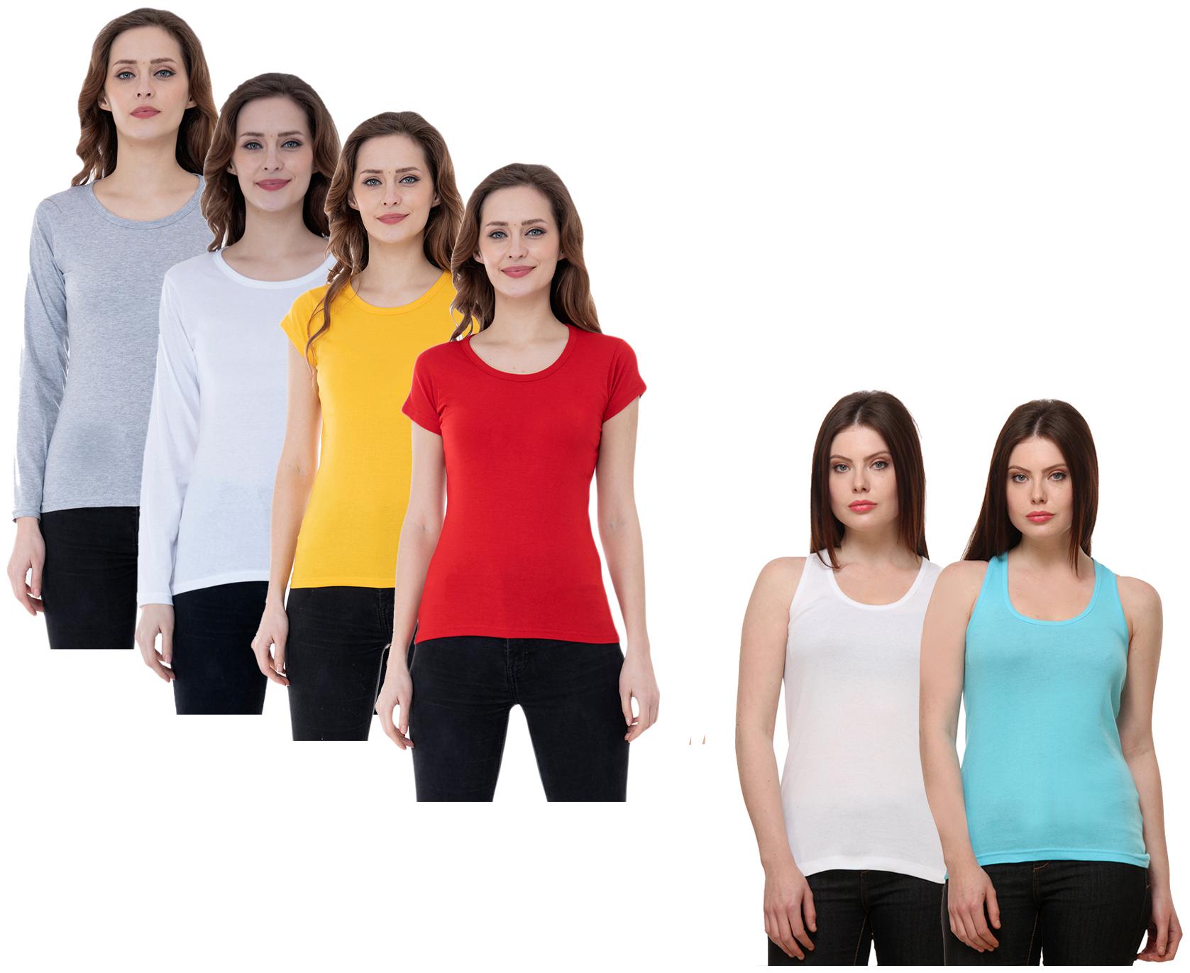 

Indiweaves Women Multi Regular fit Round neck Cotton Tank top