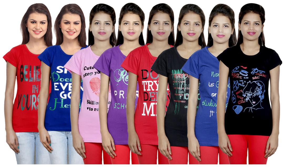 

IndiWeaves Women s Cotton Printed T-Shirts COMBO OFFER ( Pack of 8 T-Shirts)