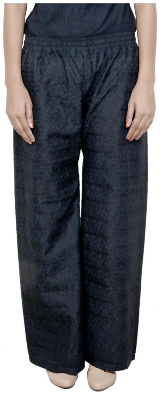 

IndiWeaves Women Pure Cotton Chikan Black Palazzo