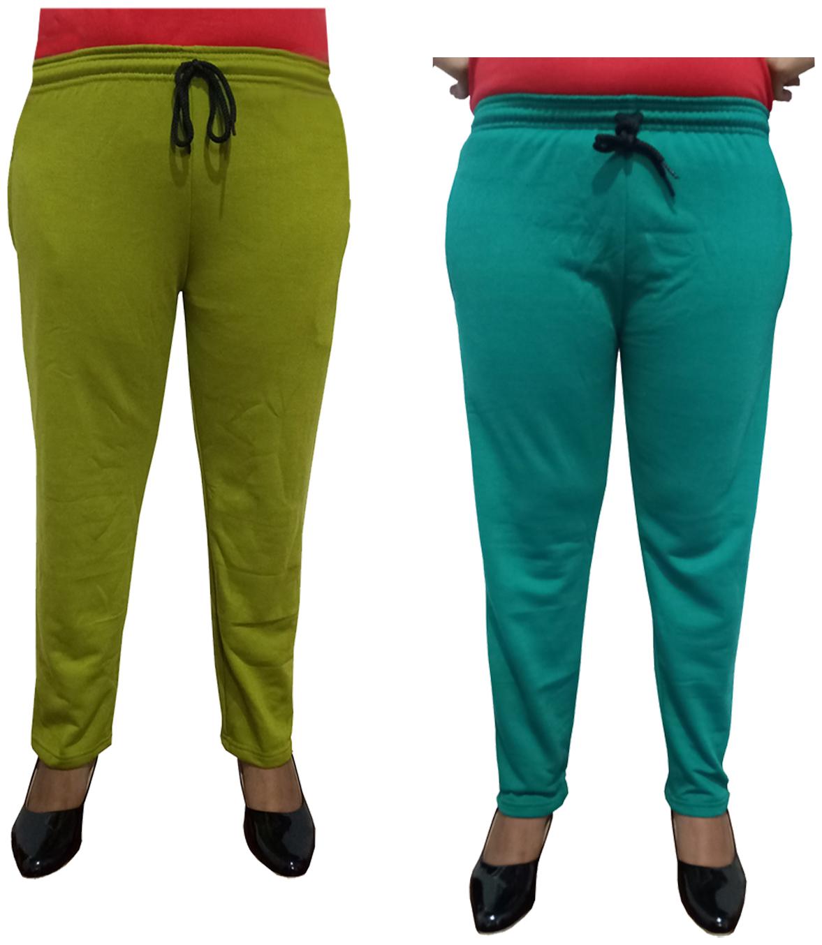 

Indiweaves Women Regular fit Fleece Solid Track pants - Green