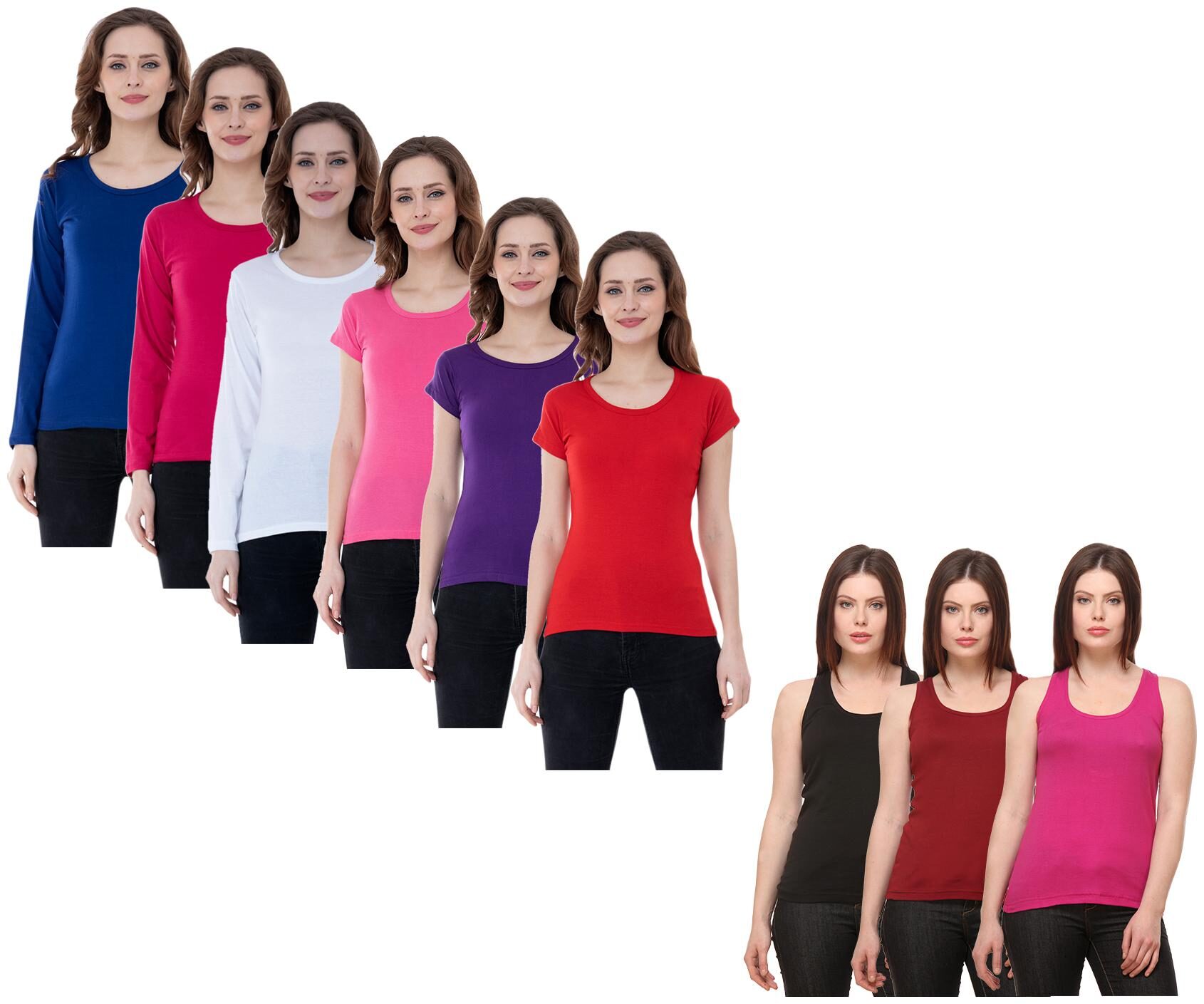 

Indiweaves Women Multi Regular fit Round neck Cotton Tank top