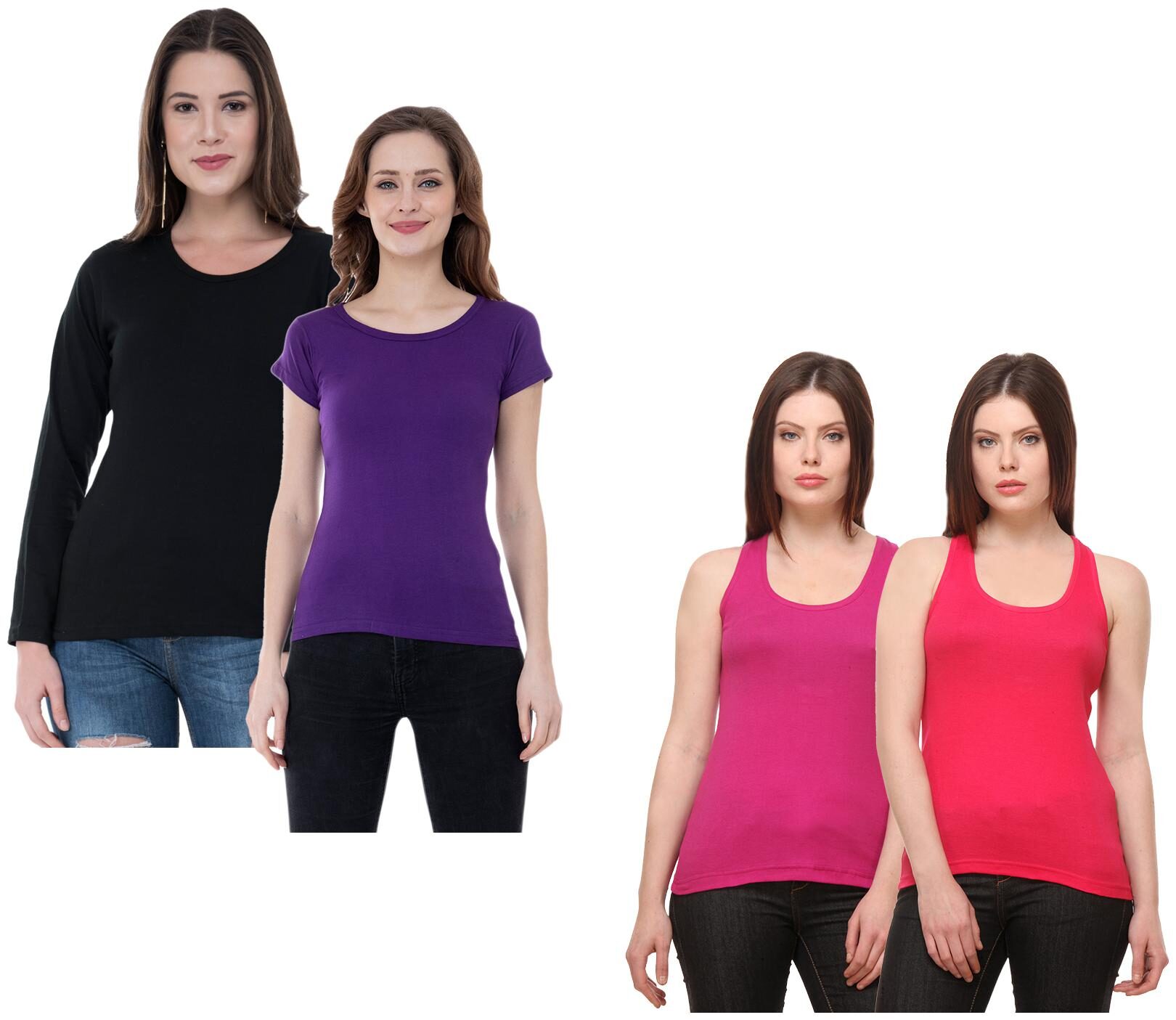 

Indiweaves Women Multi Regular fit Round neck Cotton Tank top