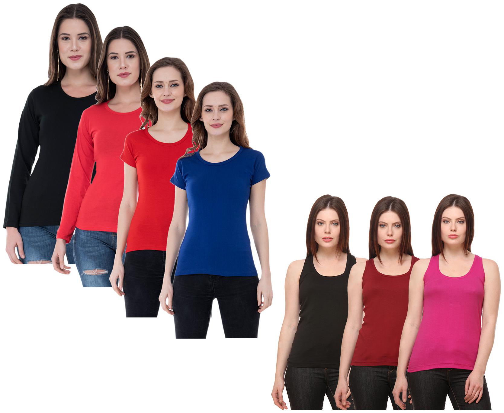 

Indiweaves Women Multi Regular fit Round neck Cotton Tank top