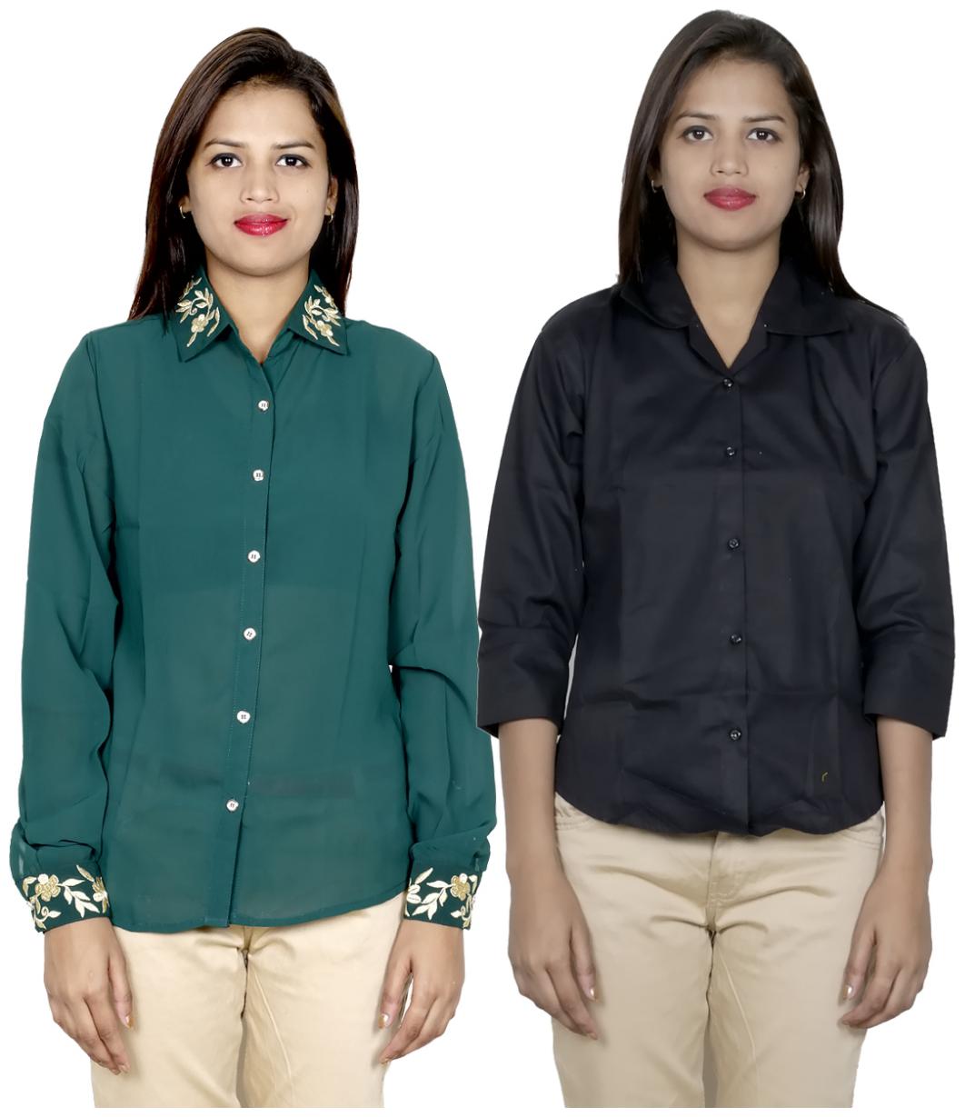 

Indiweaves Women Green Embroidered Regular Fit Shirt