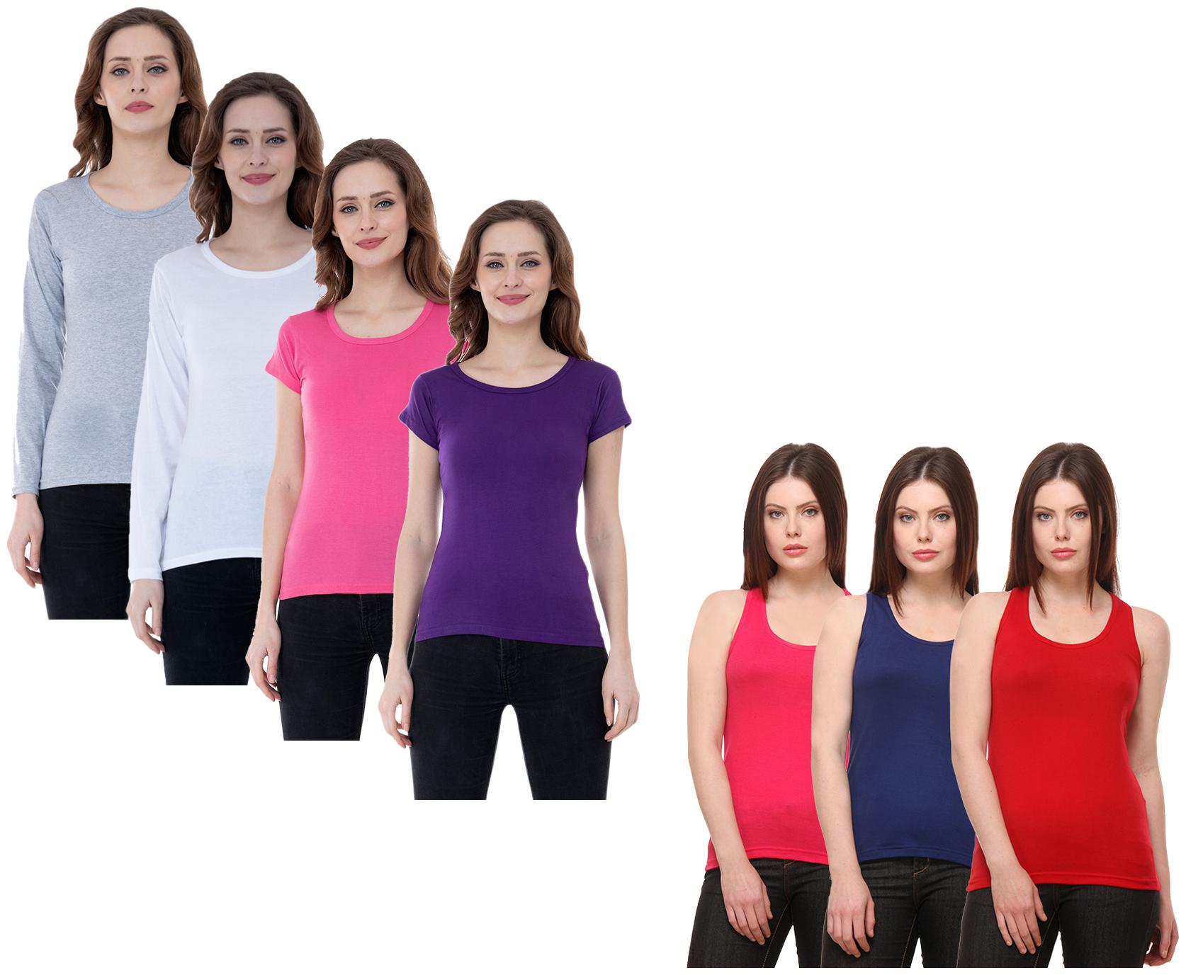 

Indiweaves Women Multi Regular fit Round neck Cotton Tank top