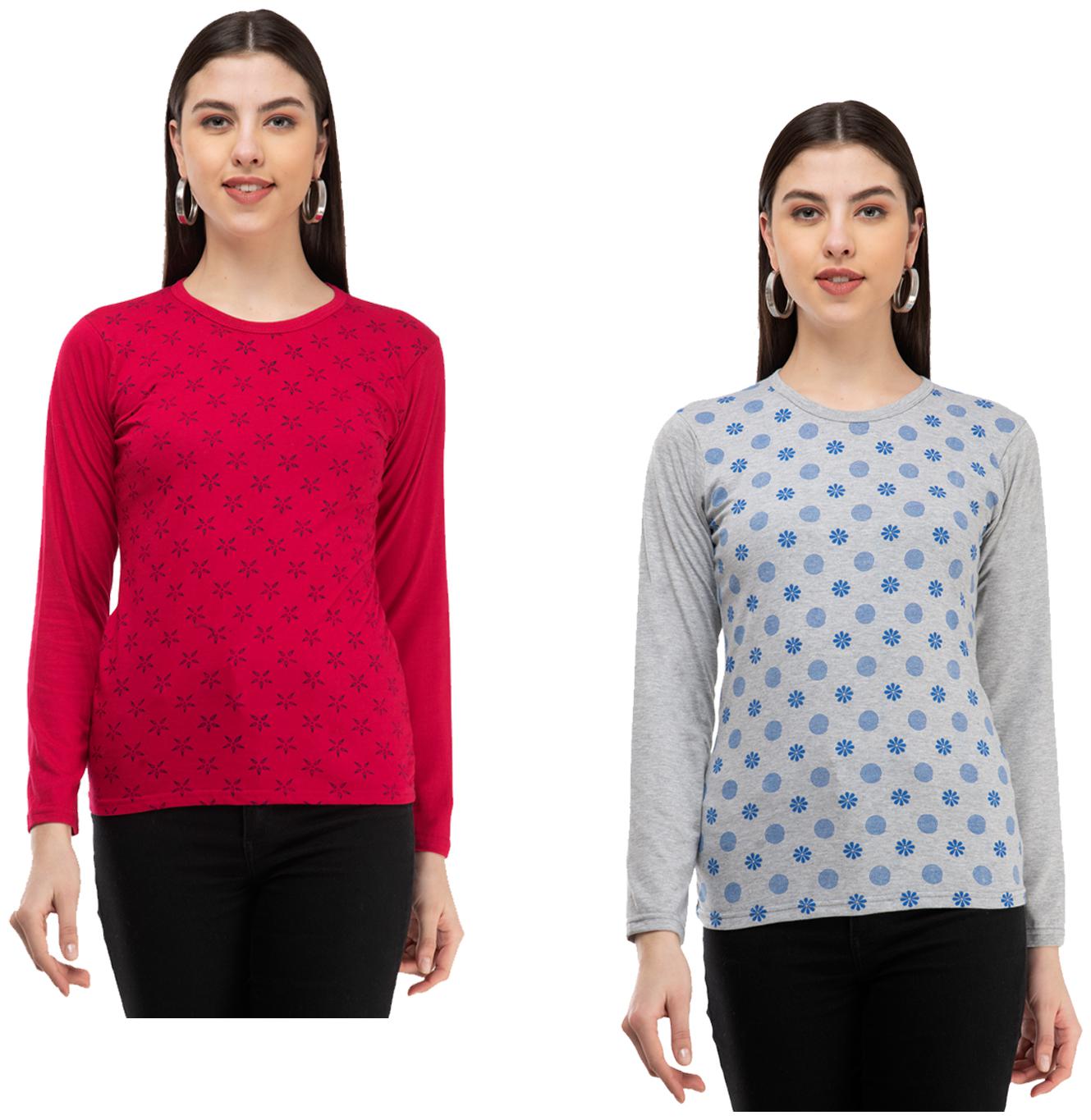 

Indiweaves Women Pink Grey Regular fit Round neck Cotton T shirt
