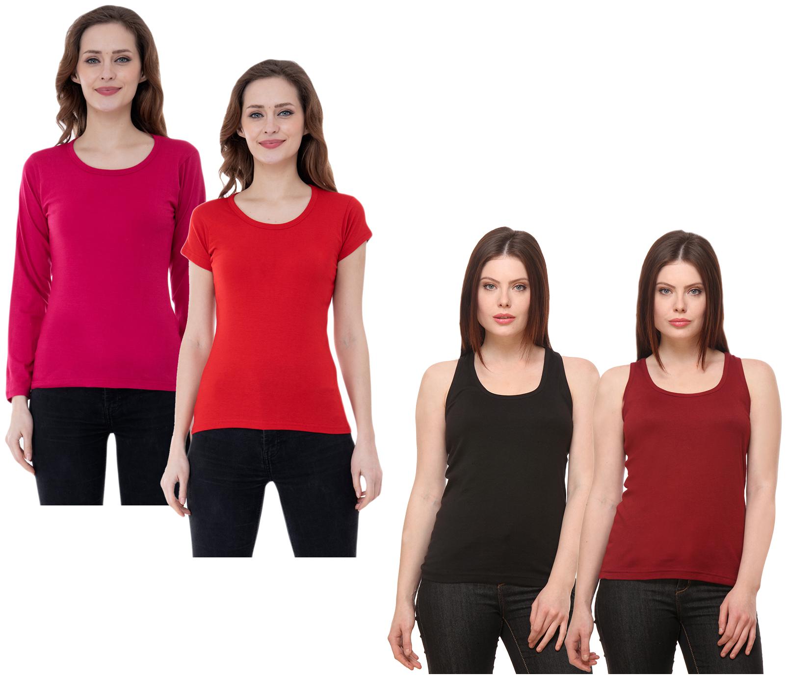 

Indiweaves Women Multi Regular fit Round neck Cotton Tank top