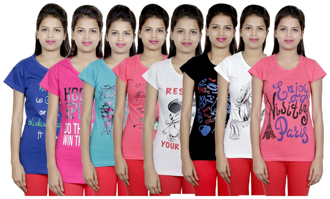

IndiWeaves Women s Cotton Printed T-Shirts COMBO OFFER ( Pack of 8 T-Shirts)