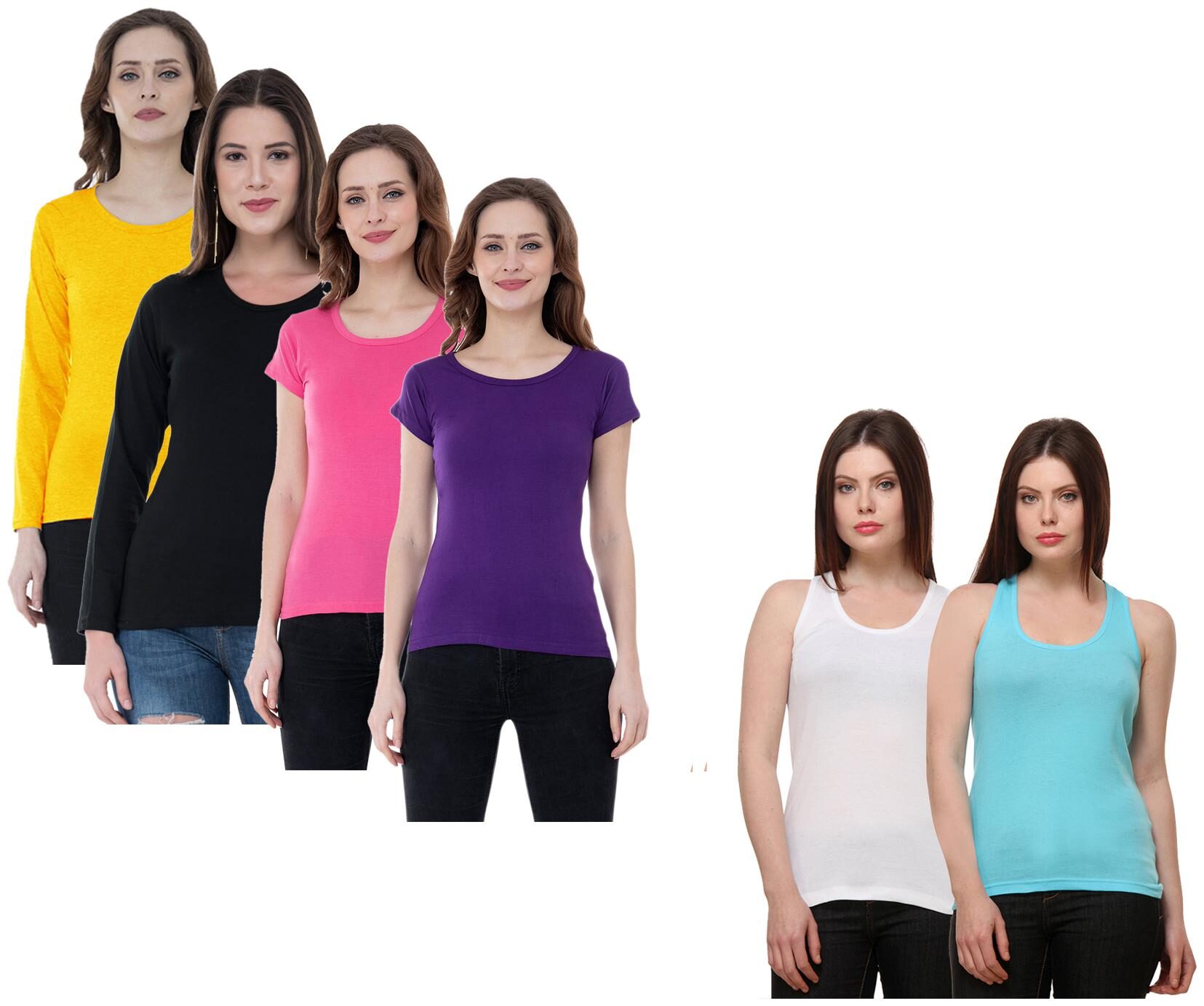 

Indiweaves Women Multi Regular fit Round neck Cotton Tank top