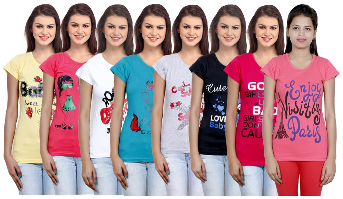 

IndiWeaves Women Cotton Printed T-Shirt ( Set of- 8)