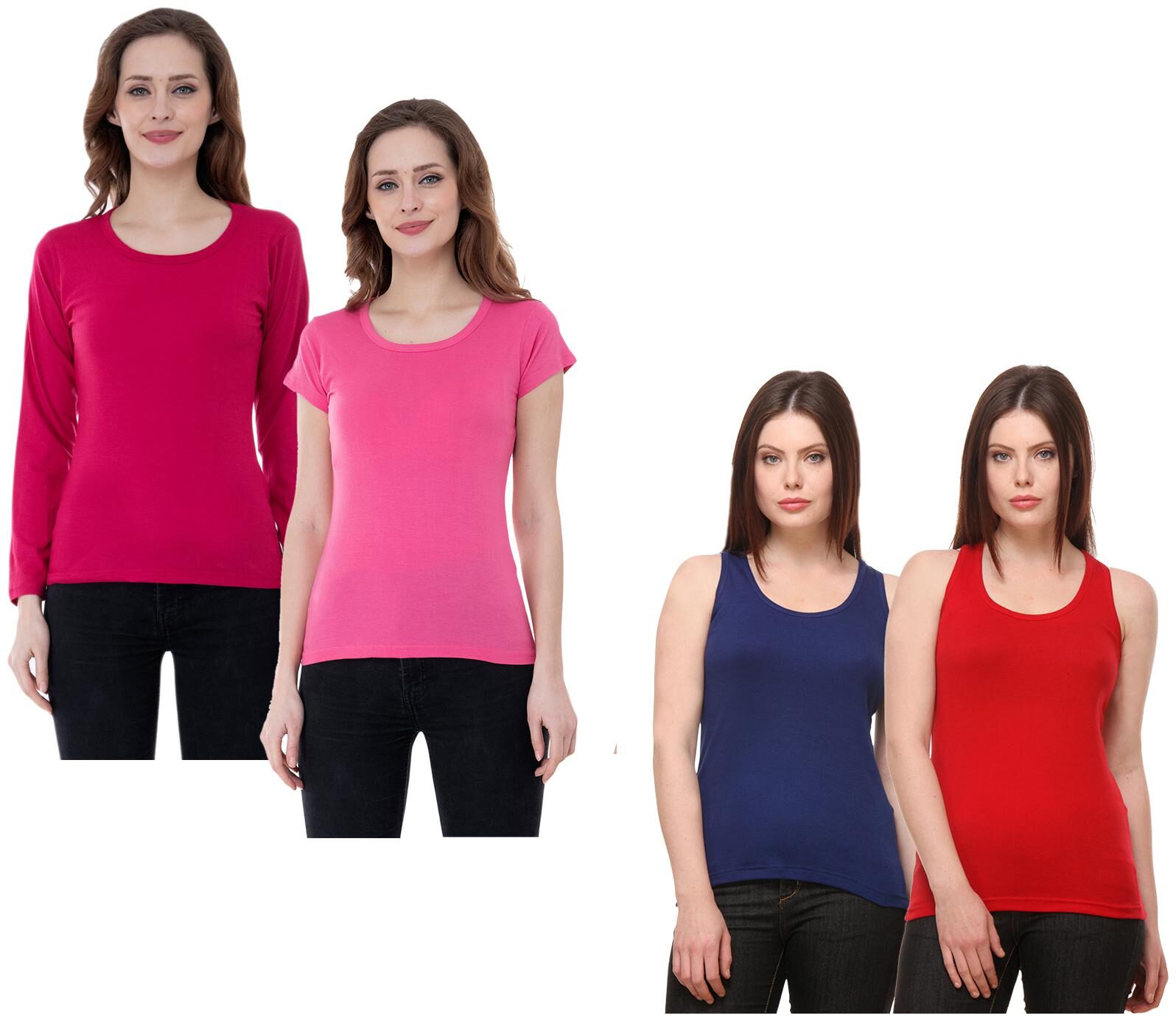 

Indiweaves Women Multi Regular fit Round neck Cotton Tank top