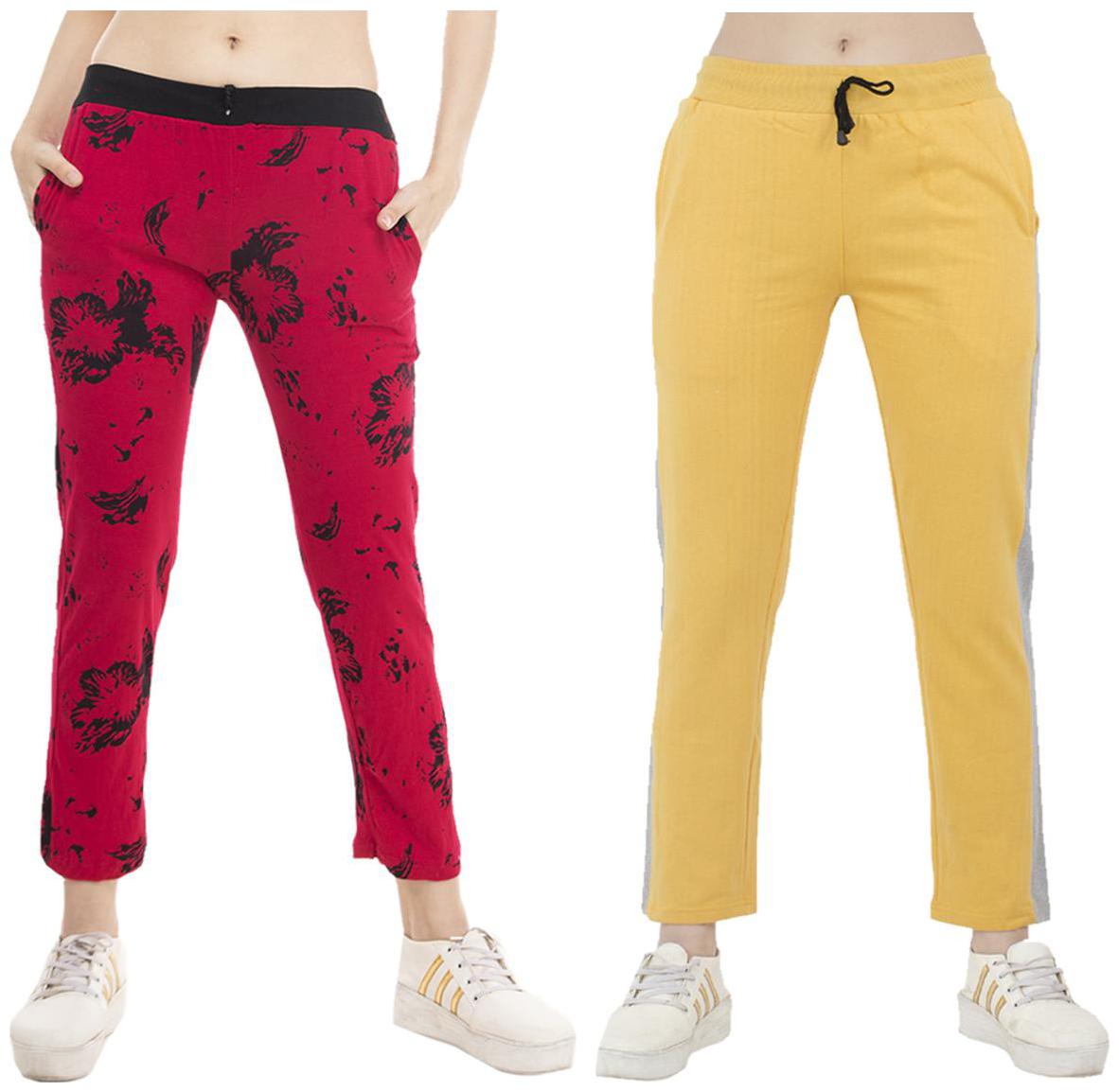 

Indiweaves Women Regular fit Polyester Printed Track pants - Yellow