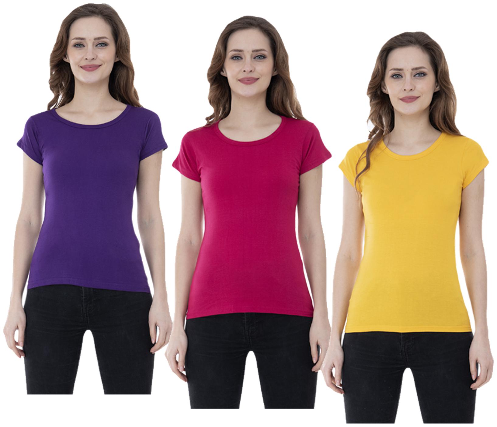 

Indiweaves Women Multi Regular fit Round neck Cotton T shirt