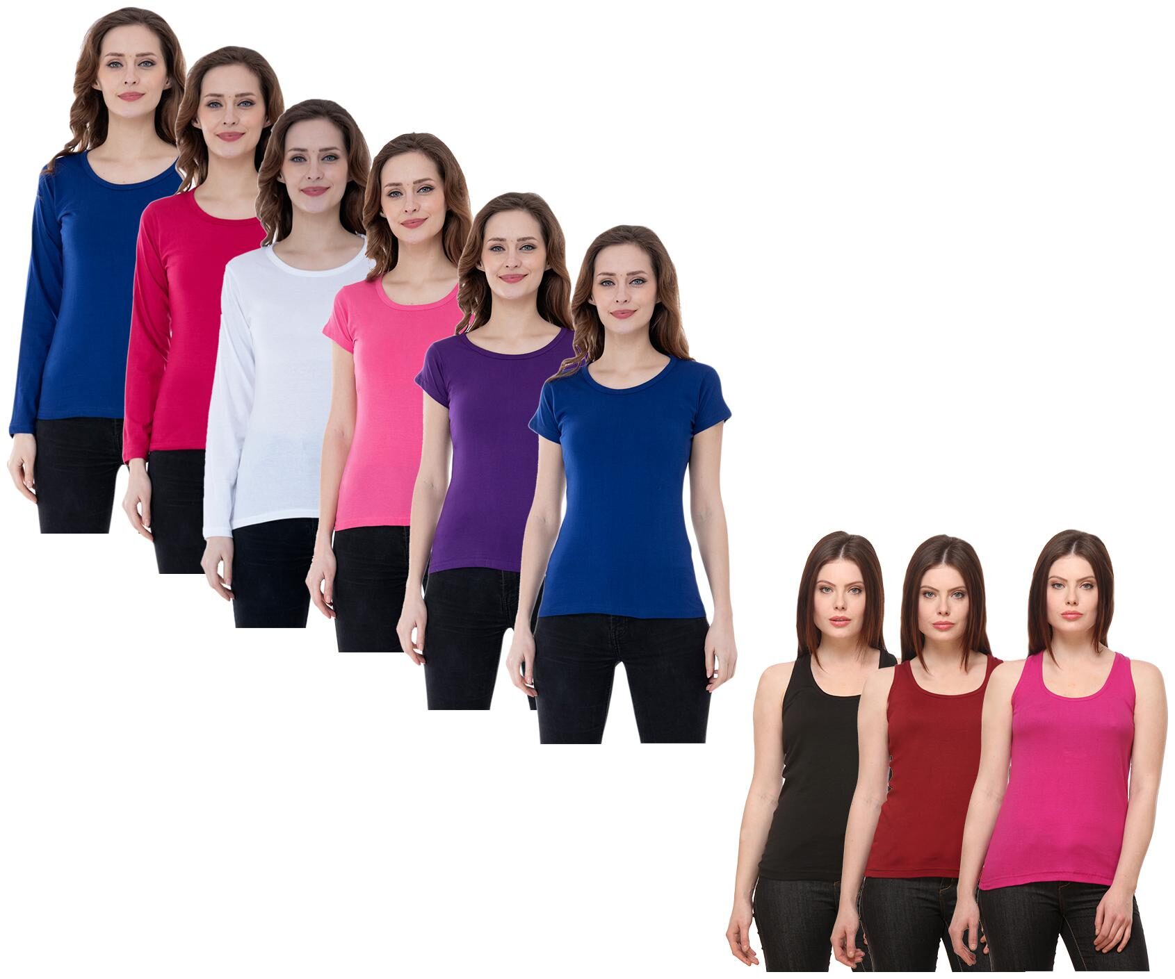 

Indiweaves Women Multi Regular fit Round neck Cotton Tank top