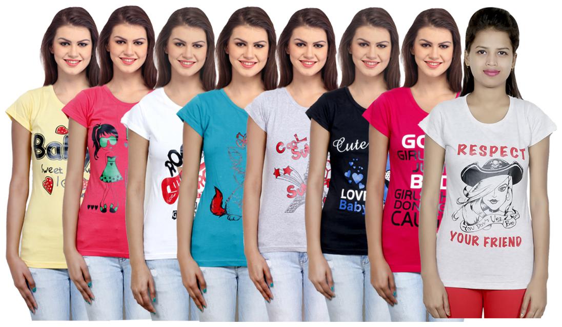 

IndiWeaves Women Cotton Printed T-Shirt ( Set of- 8)