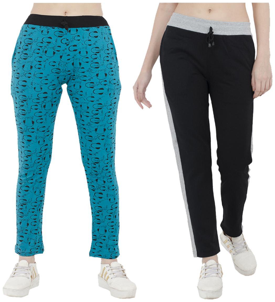 

Indiweaves Women Regular fit Polyester Printed Track pants - Black