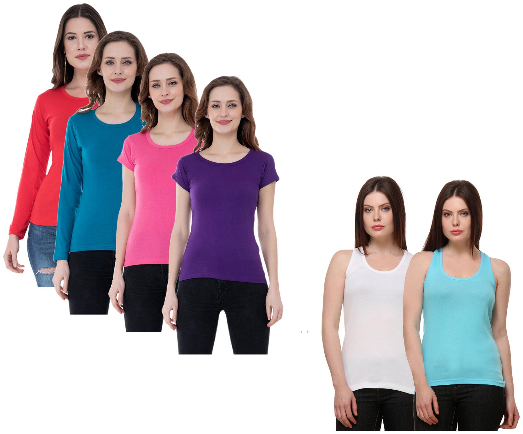 

Indiweaves Women Multi Regular fit Round neck Cotton Tank top