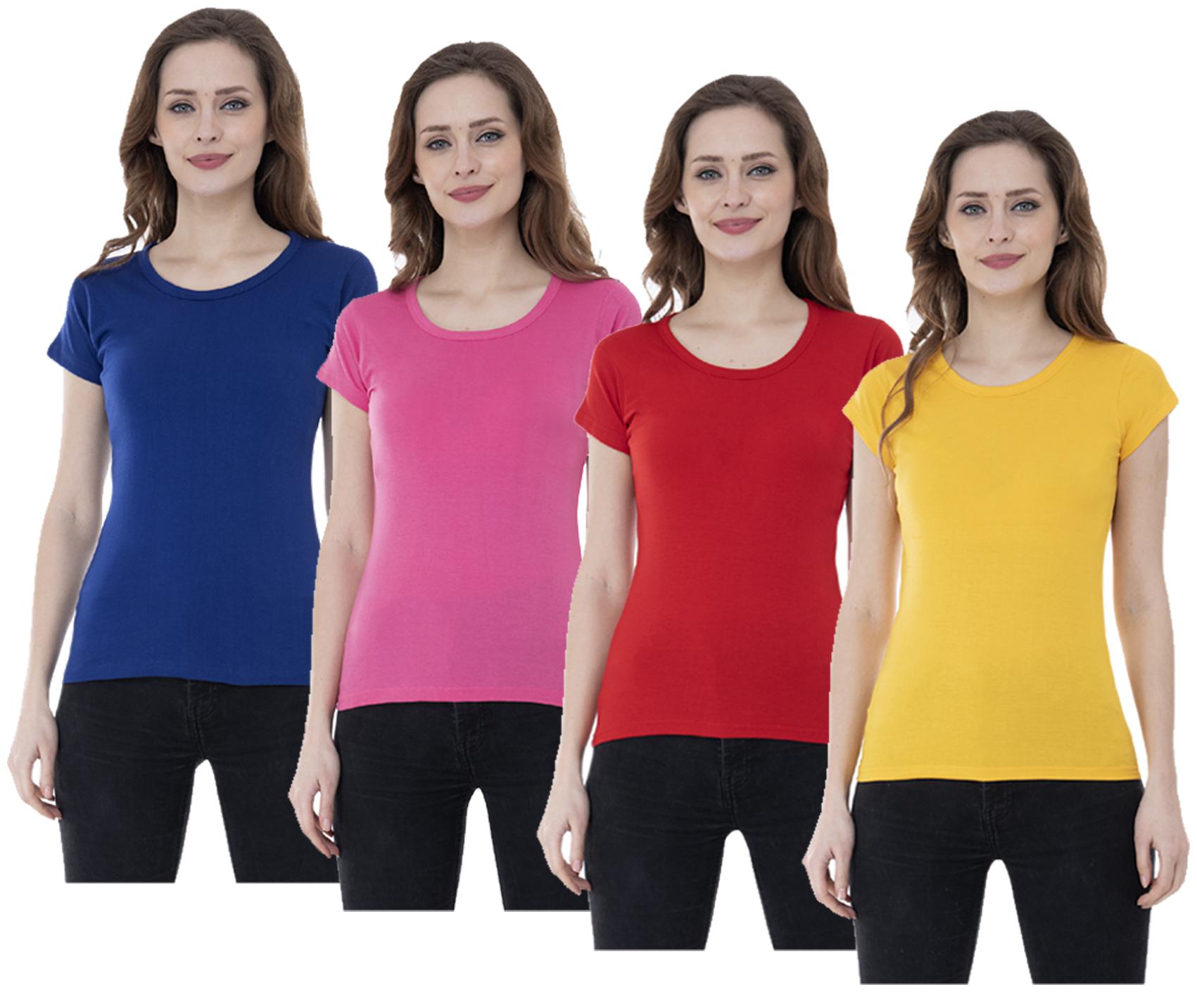 

Indiweaves Women Multi Regular fit Round neck Cotton T shirt