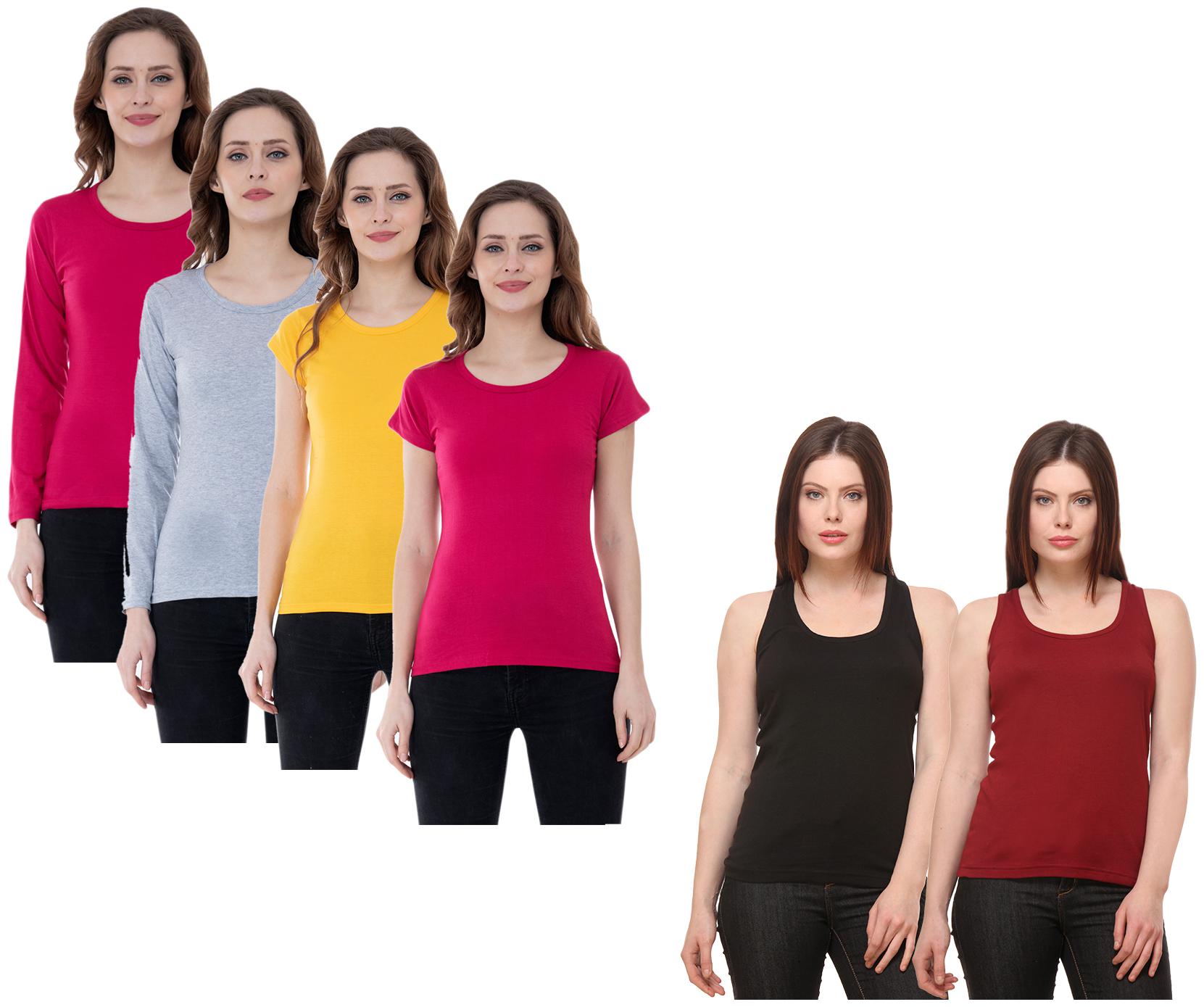 

Indiweaves Women Multi Regular fit Round neck Cotton Tank top