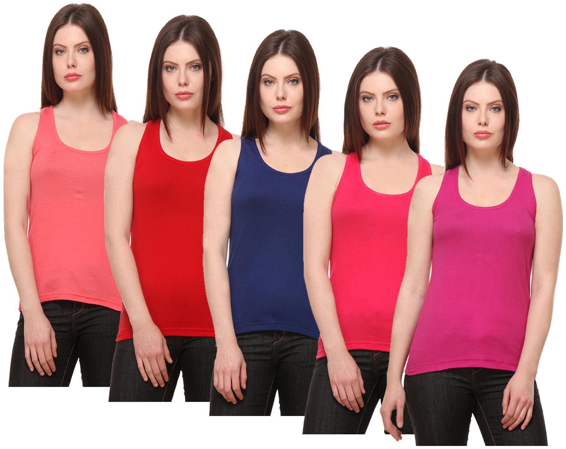 

Indiweaves Women Multi Regular fit Round neck Cotton Tank top