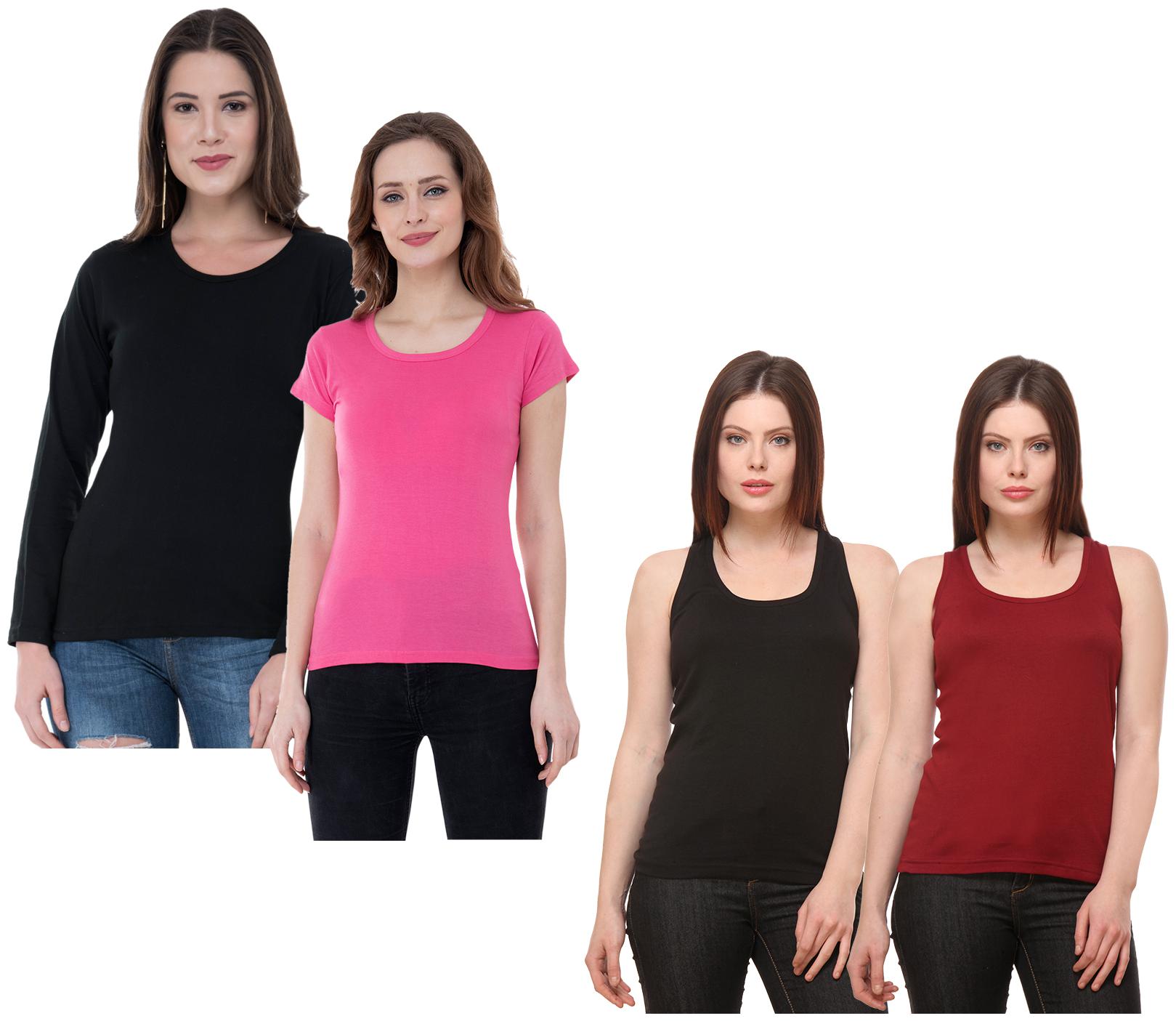 

Indiweaves Women Multi Regular fit Round neck Cotton Tank top