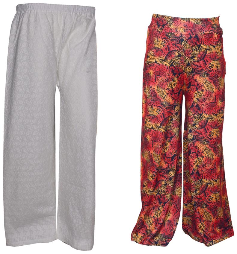 

IndiWeaves Womens 1 Full Chikan Work Pallazo and 1 Printed Palazzo Combo Pack (Pack of 2 Palazo)