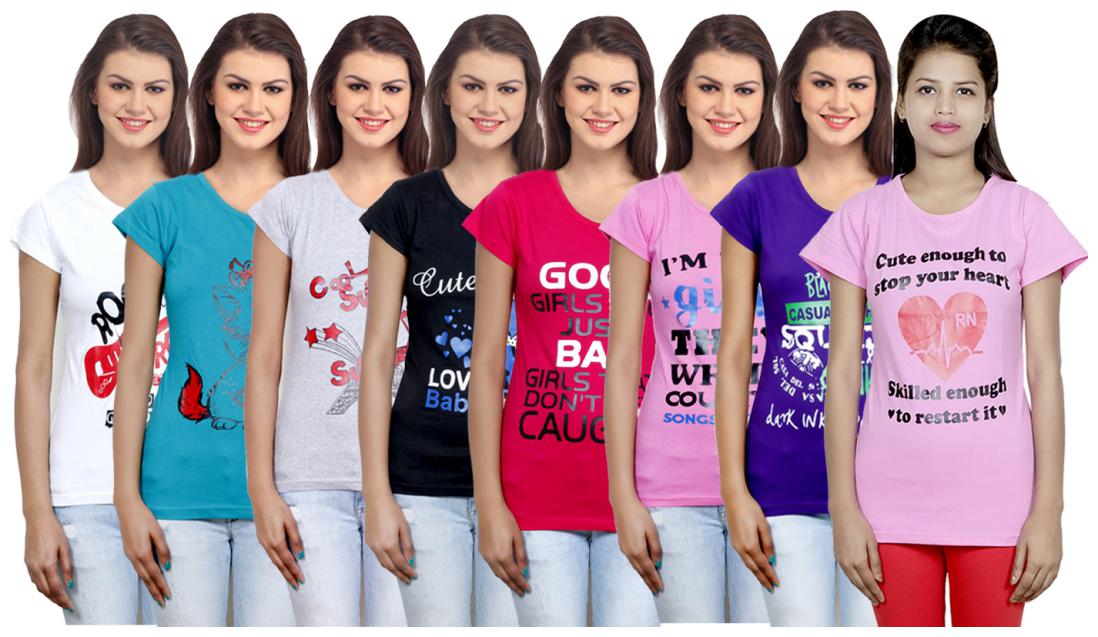 

IndiWeaves Women s Cotton Printed T-Shirts COMBO OFFER ( Pack of 8 T-Shirts)