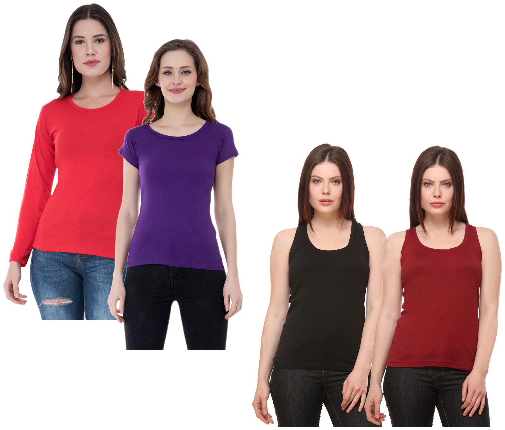 

Indiweaves Women Multi Regular fit Round neck Cotton Tank top