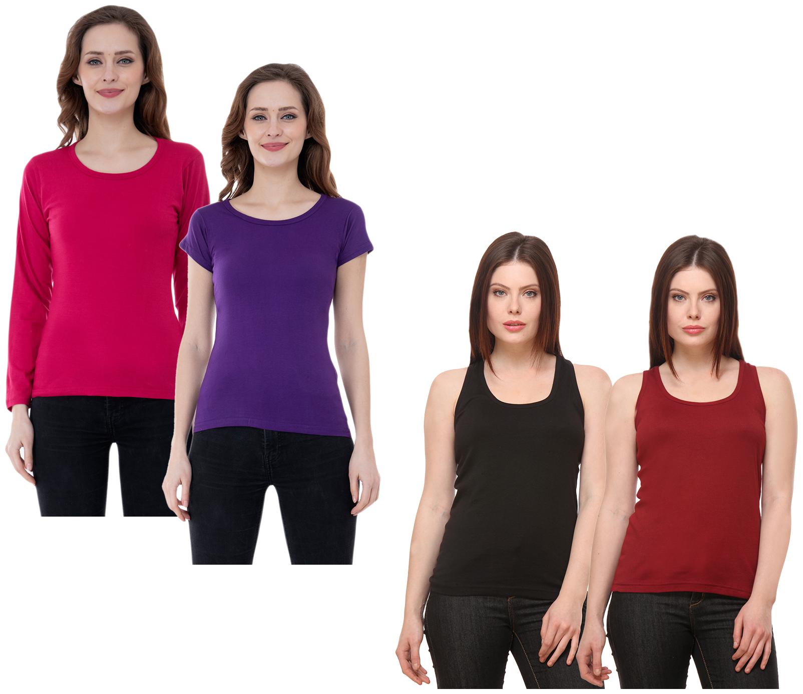 

Indiweaves Women Multi Regular fit Round neck Cotton Tank top