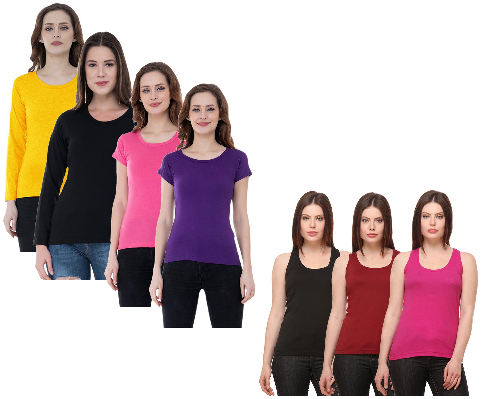 

Indiweaves Women Multi Regular fit Round neck Cotton Tank top