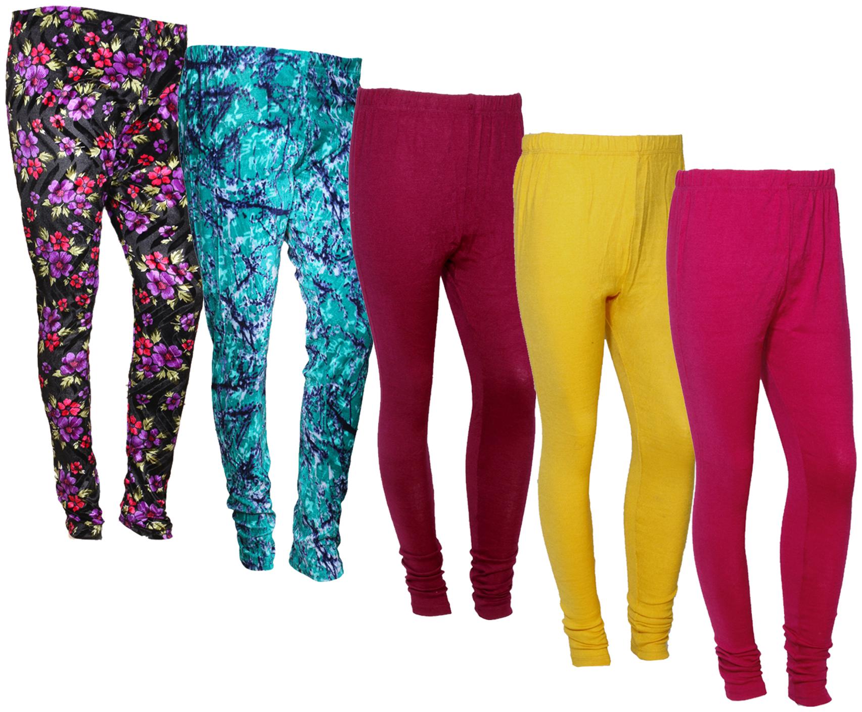 

IndiWeaves Women Woolen Plain and Velvet Printed Leggings for Winters (Pack of 5)