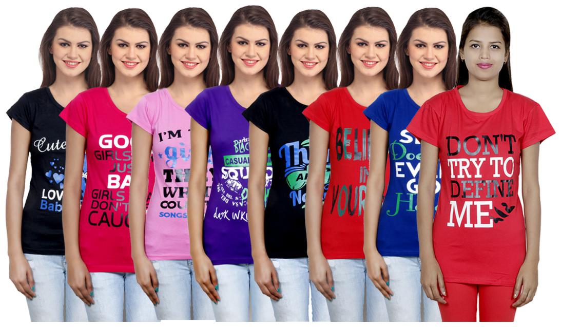 

IndiWeaves Women Cotton Printed T-Shirt ( Set of- 8)