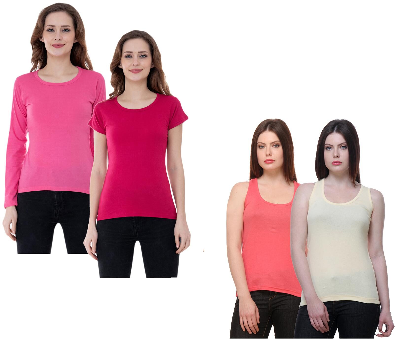 

Indiweaves Women Multi Regular fit Round neck Cotton Tank top