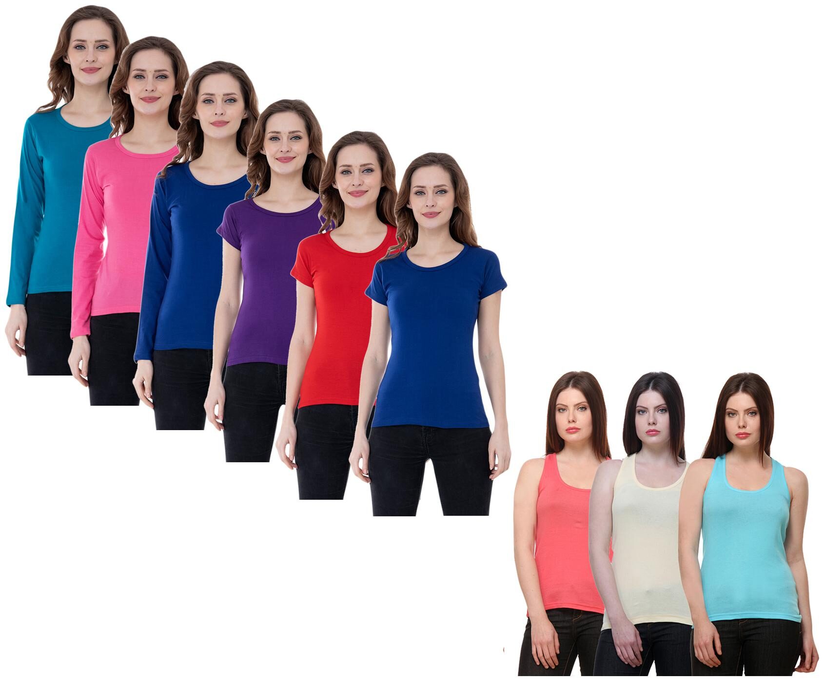 

Indiweaves Women Multi Regular fit Round neck Cotton Tank top
