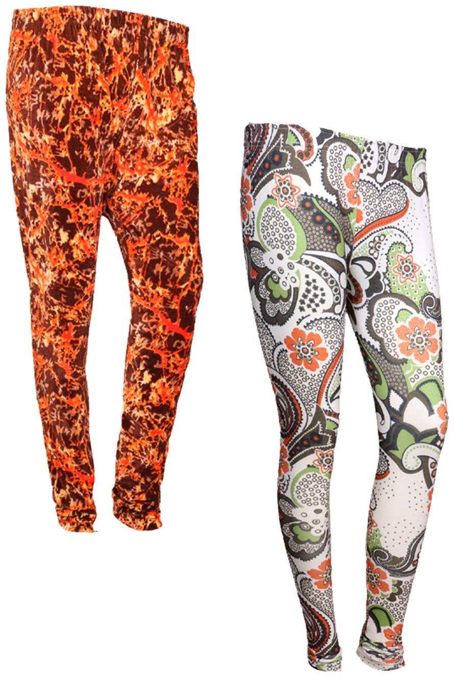 

IndiWeaves Women Cotton Printed Legging and Velvet Printed Leggings (Pack of 2)