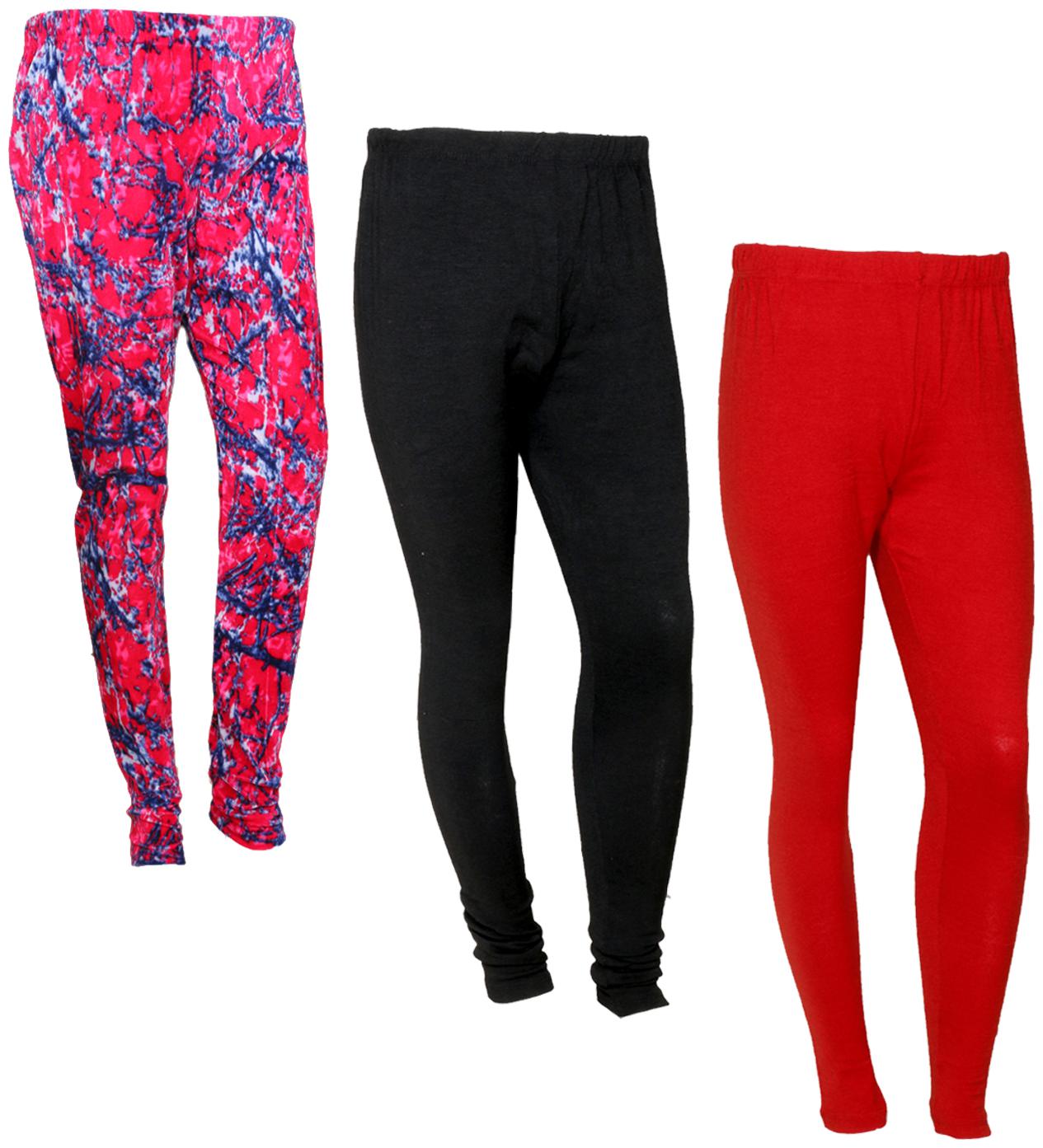 

IndiWeaves Women Woolen Plain and Velvet Printed Leggings for Winters (Pack of 3)