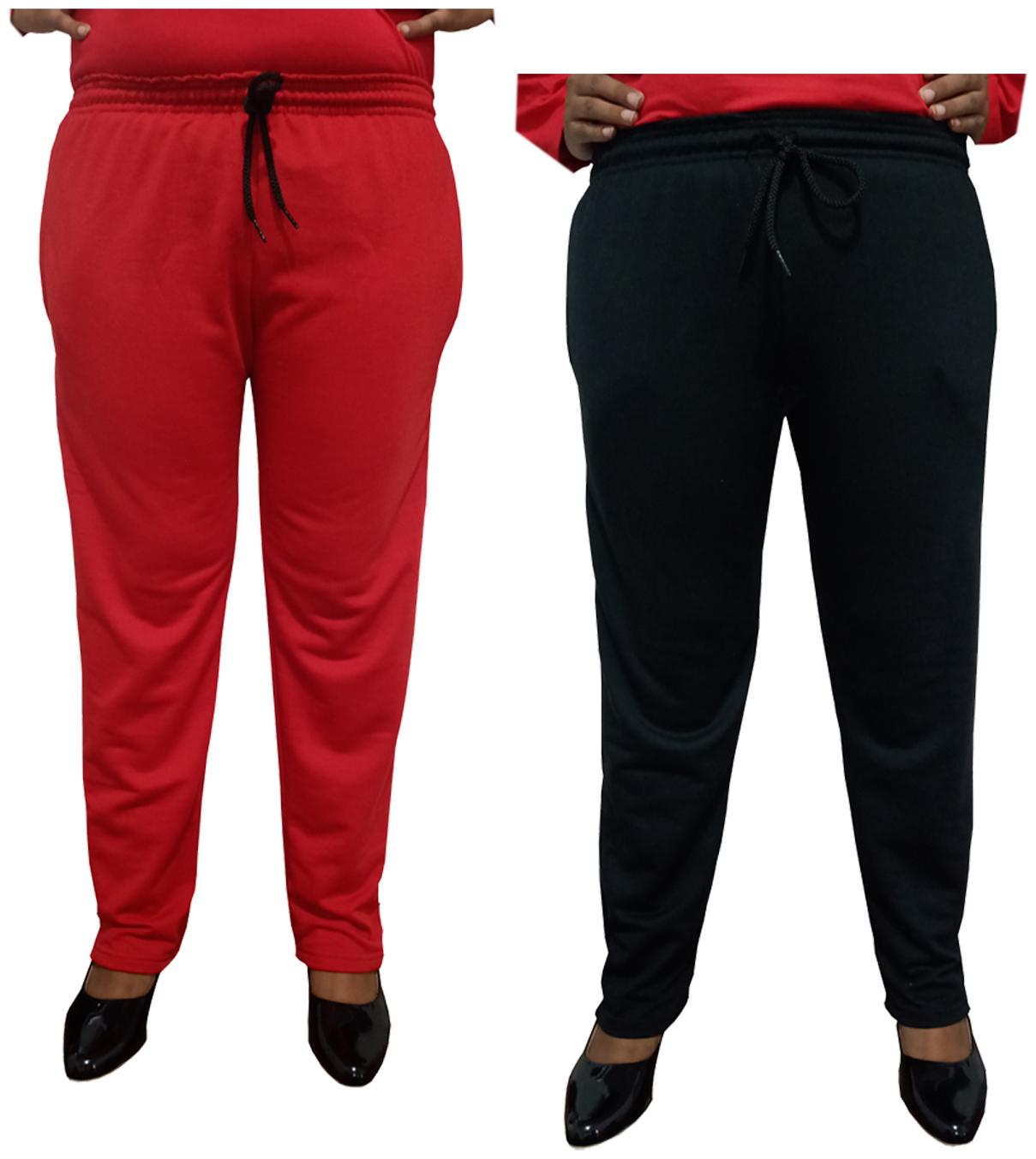 

Indiweaves Women Regular fit Fleece Solid Track pants - Black Red