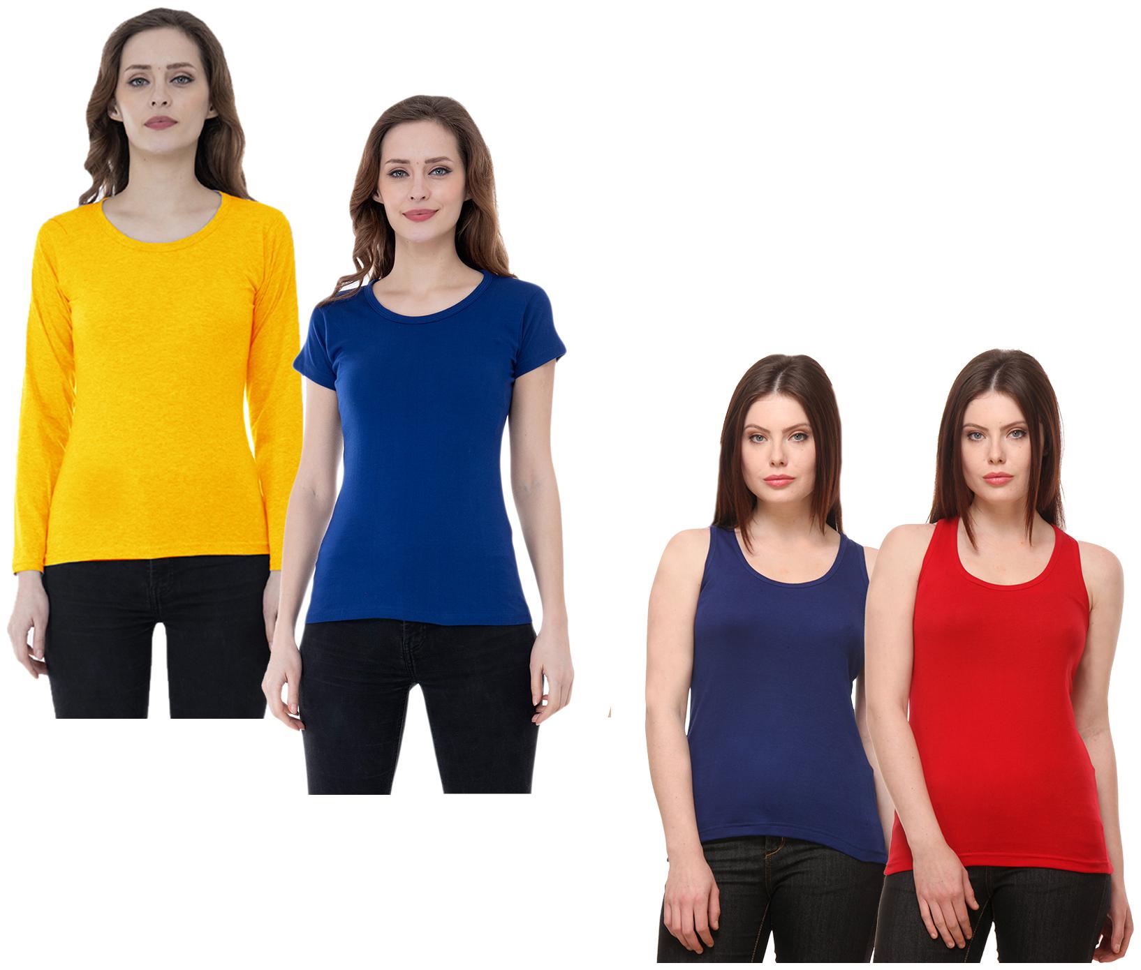 

Indiweaves Women Multi Regular fit Round neck Cotton Tank top