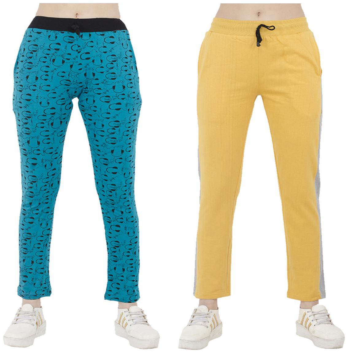 

Indiweaves Women Regular fit Polyester Printed Track pants - Yellow