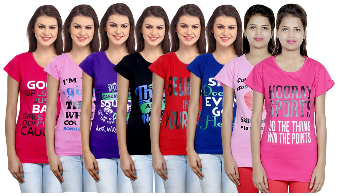 

IndiWeaves Women s Cotton Printed T-Shirts COMBO OFFER ( Pack of 8 T-Shirts)