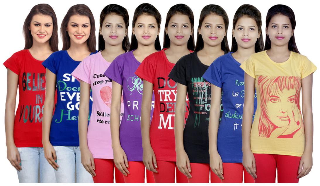 

IndiWeaves Women s Cotton Printed T-Shirts COMBO OFFER ( Pack of 8 T-Shirts)