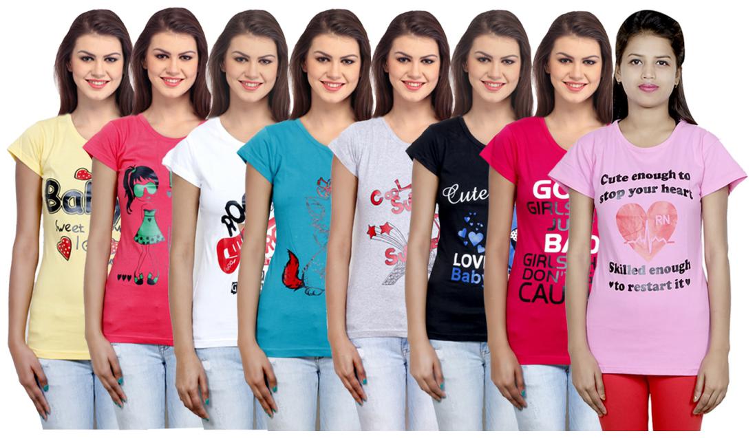 

IndiWeaves Women Cotton Printed T-Shirt ( Set of- 8)