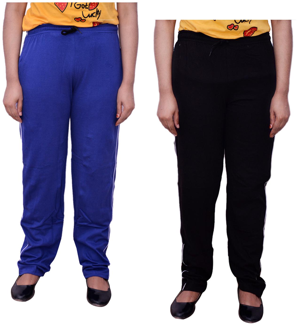 

Indiweaves Women Regular fit Cotton Solid Track pants - Blue Black