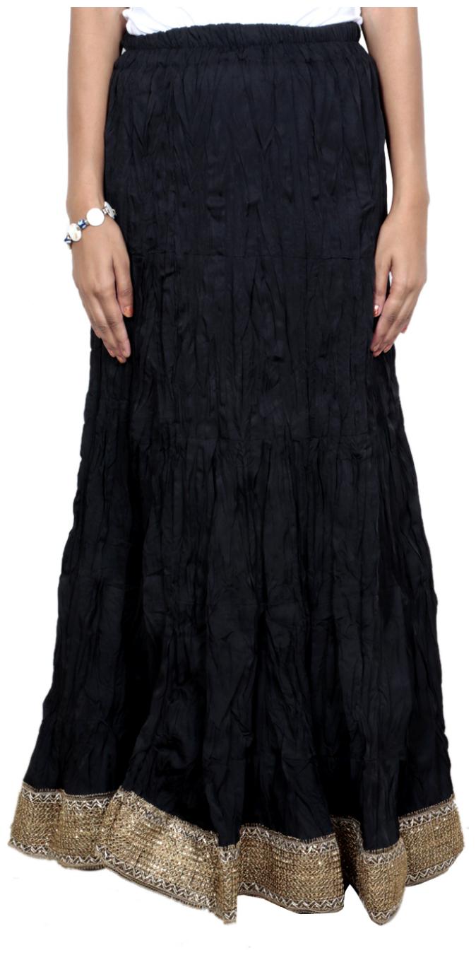 

IndiWeaves Women Cambric Cotton Black Full Length Skirt