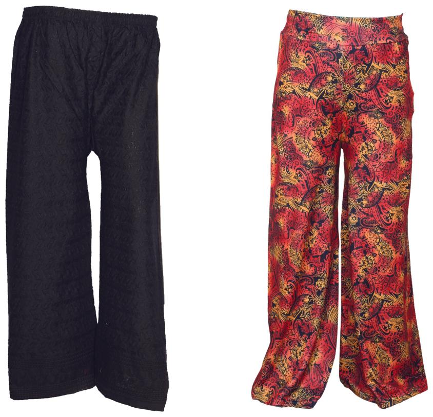 

IndiWeaves Womens 1 Full Chikan Work Pallazo and 1 Printed Palazzo Combo Pack (Pack of 2 Palazo)